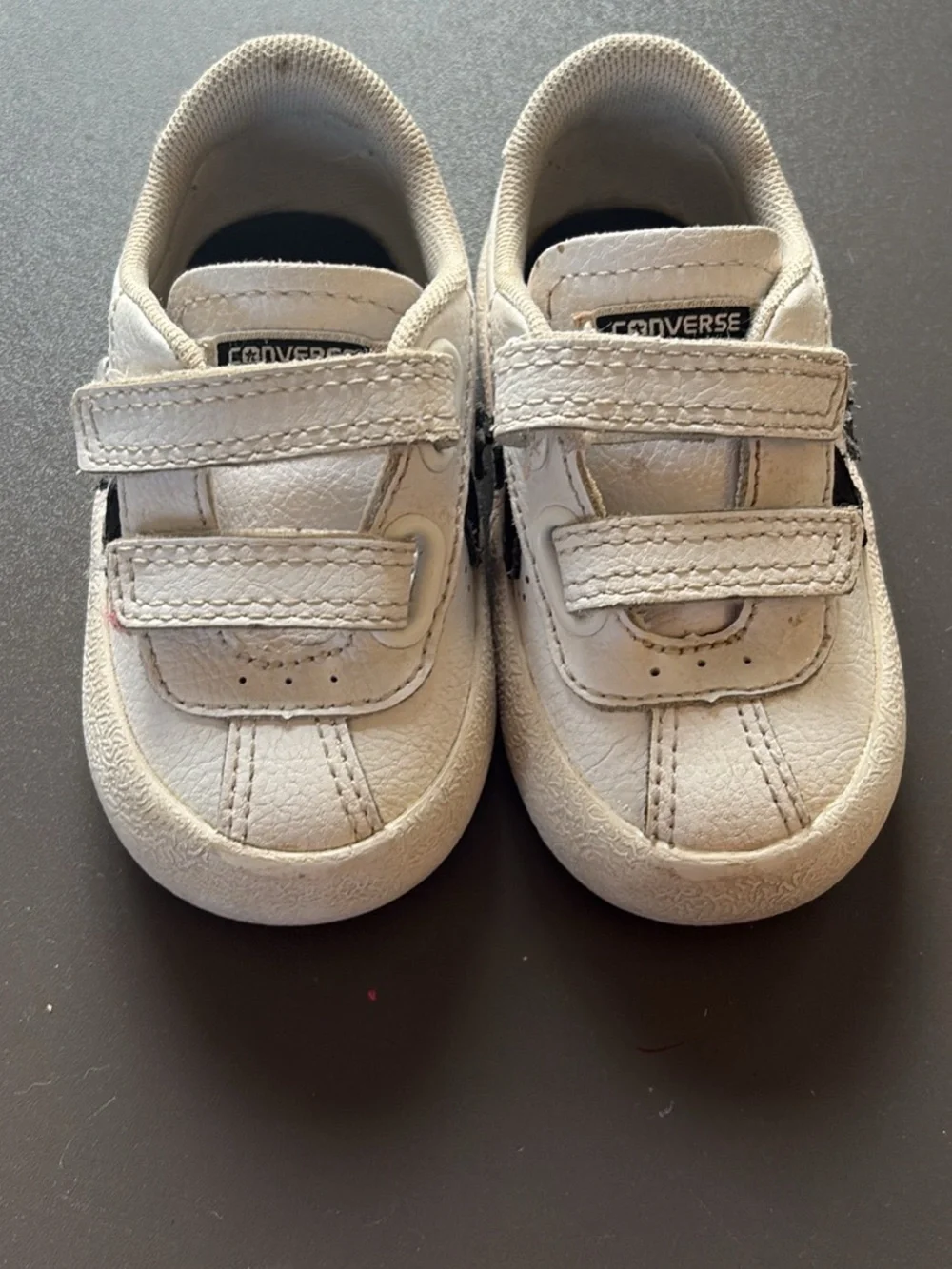 Toddlers Converse White Velcro Sneakers with Black Star Accent